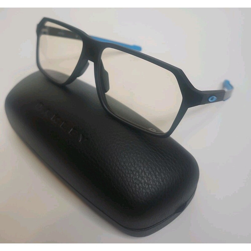 Oakley Bevel Eyeglasses Satin Black Blue OX8161-0457 57-13 145 Mens W/ Case